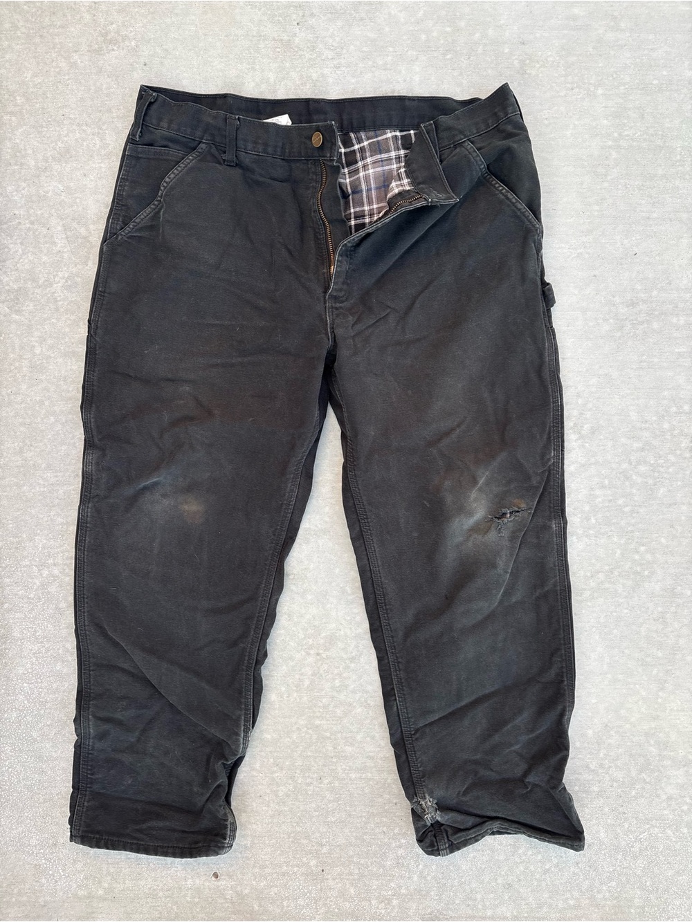 Carhartt B111 Black Lined Canvas Work Pants Distressed 38x30 Original Fit
